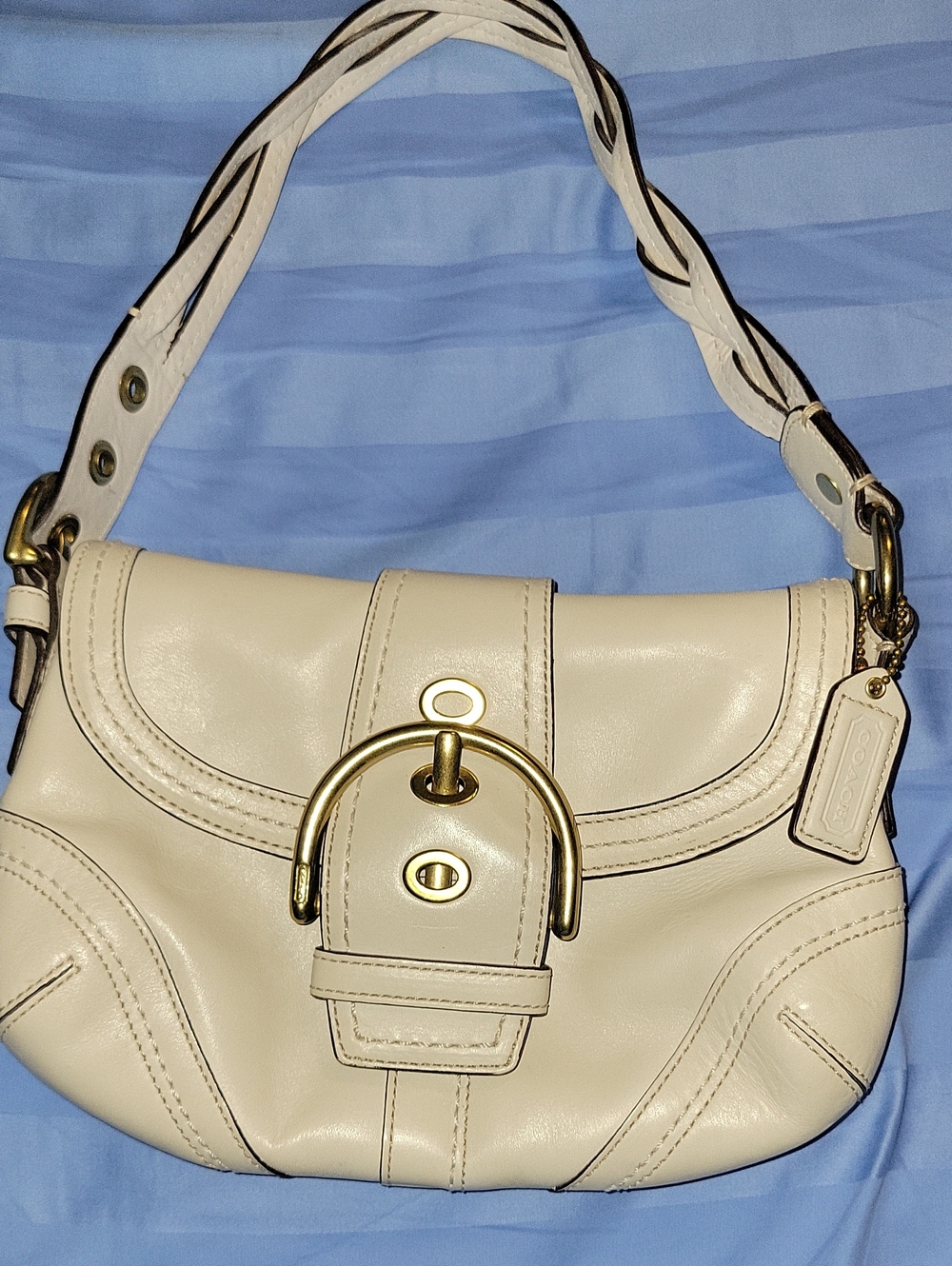 Coach Ivory Leather Shoulder Bag with Gold Hardware